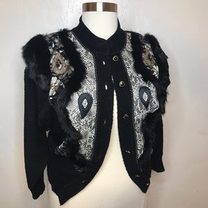 Vintage Laura Plus Size XL Cardigan Fur Trim